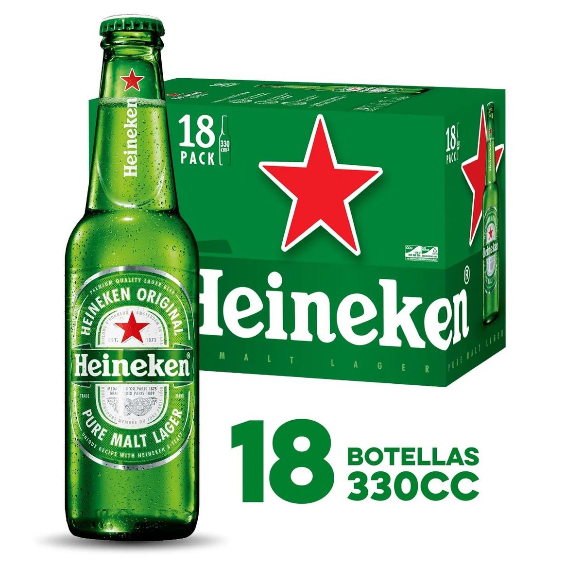 HEINEKEN - Pack Cerveza Heineken Lager Botella 5° 18 x 330 cc