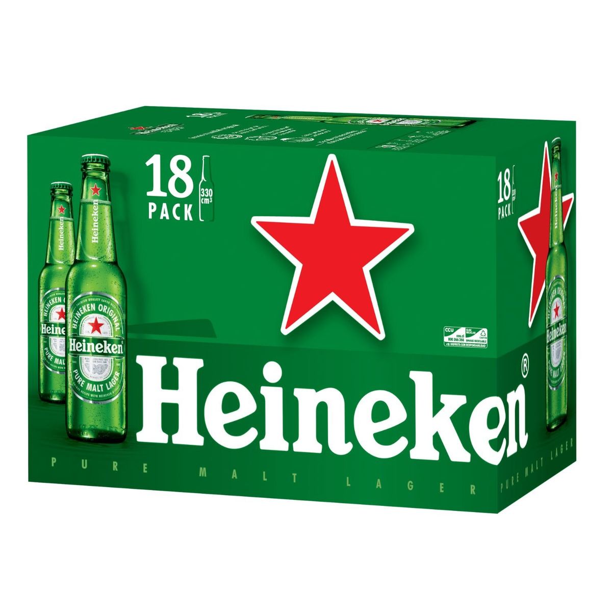 HEINEKEN - Pack Cerveza Heineken Lager Botella 5° 18 x 330 cc