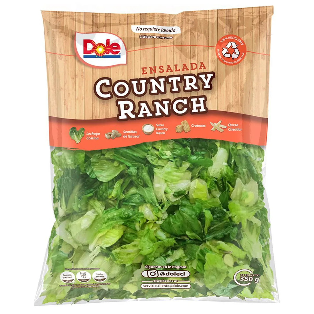 DOLE - Ensalada Country Ranch en Bolsa 350 g