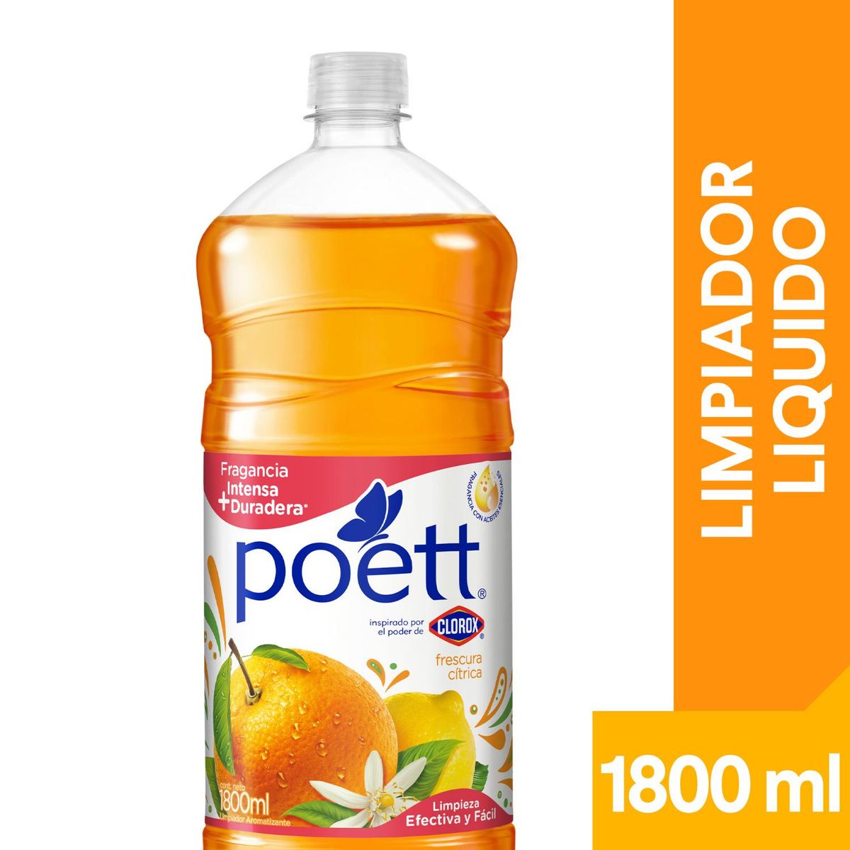 POETT - Limpiador Desinfectante de Pisos Poett Frescura Cítrica Botella 1.8 Lts