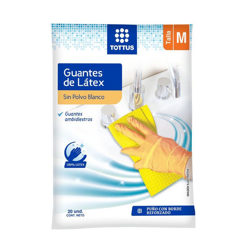 TOTTUS - GUANTE LATEX S/POLVO BLANCO M TOTTUS 20