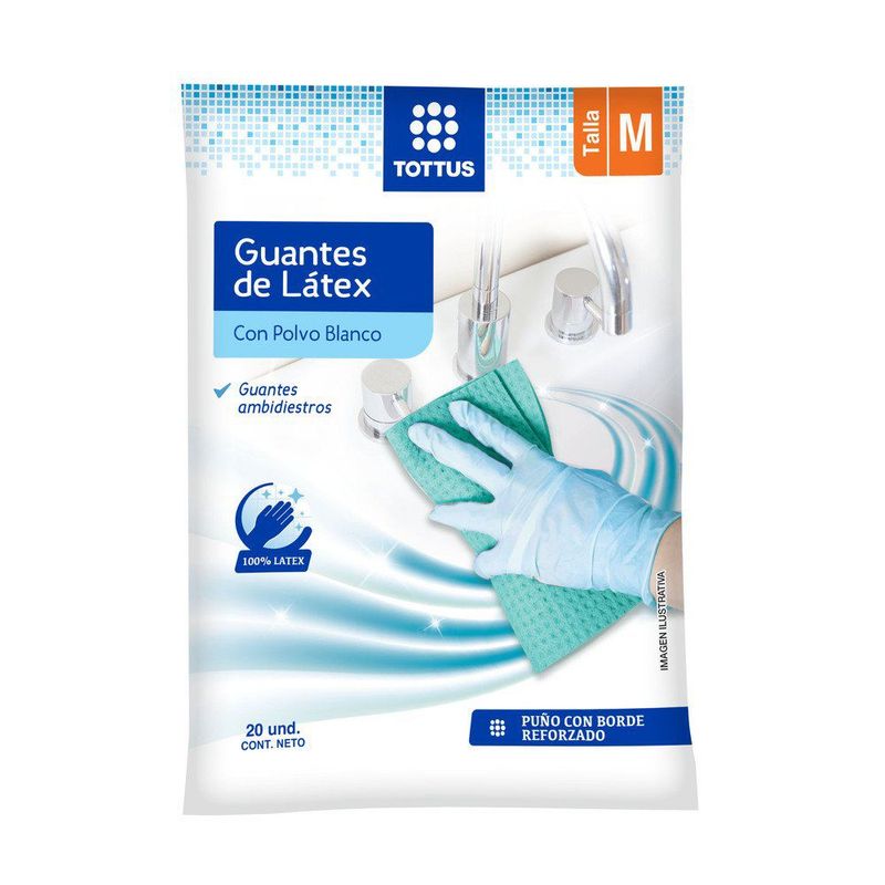 TOTTUS - GUANTE LATEX C/POLVO BLANCO M TOTTUS 20U