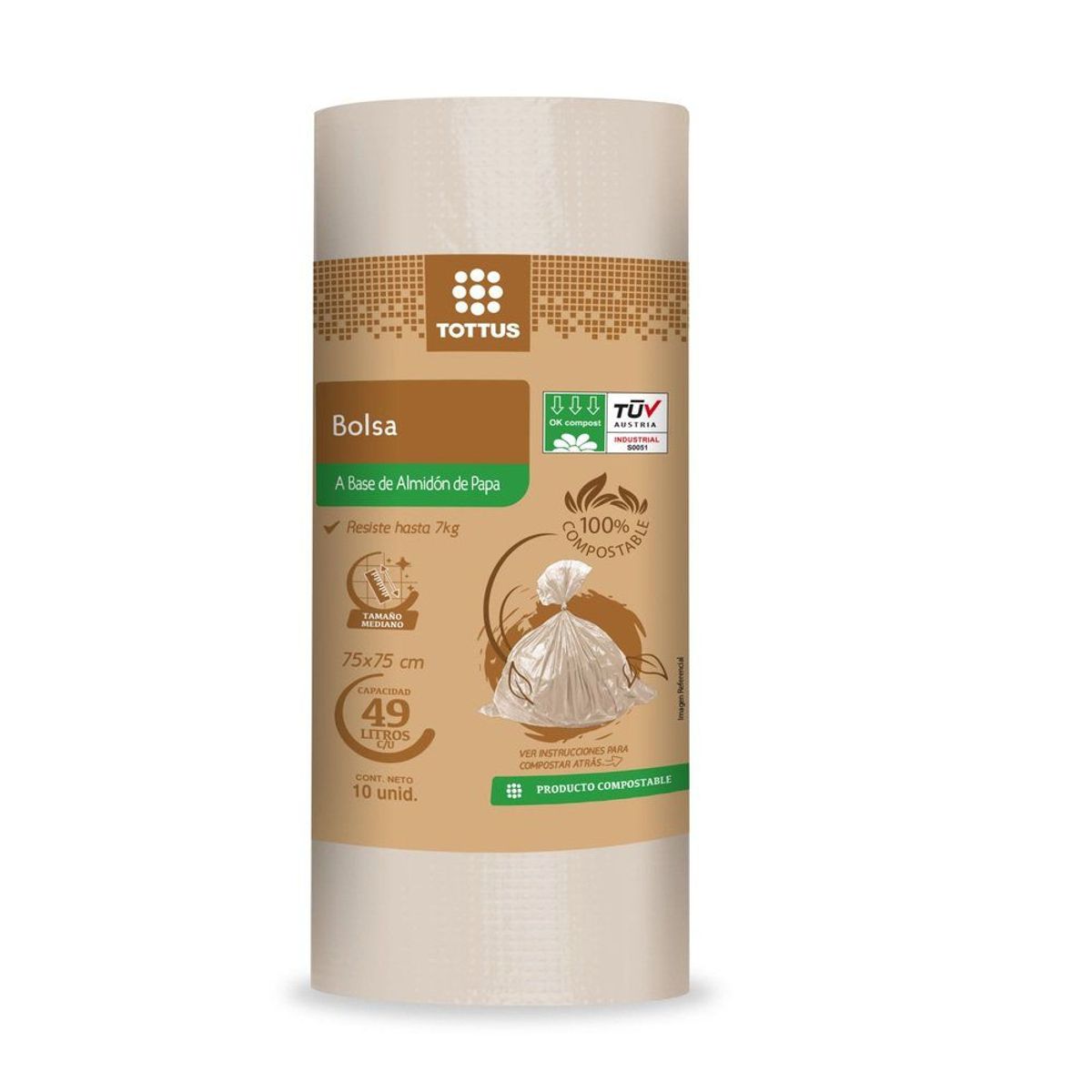 TOTTUS - Bolsa de Basura Tottus Compostable Mediana 75 x 75 cms