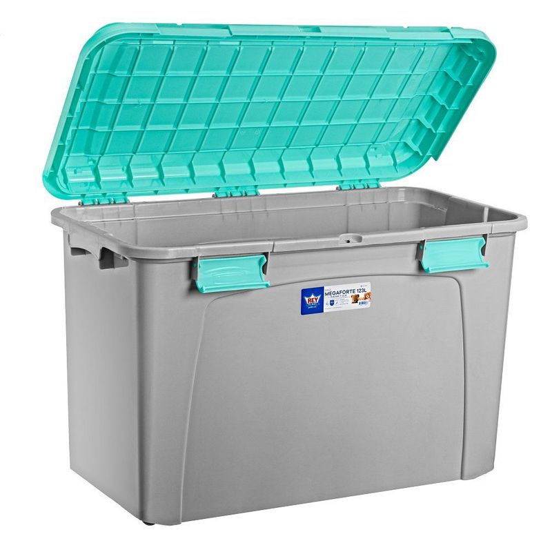 REYPLAST - Baúl Gris con Tapa Turquesa 123 Litros