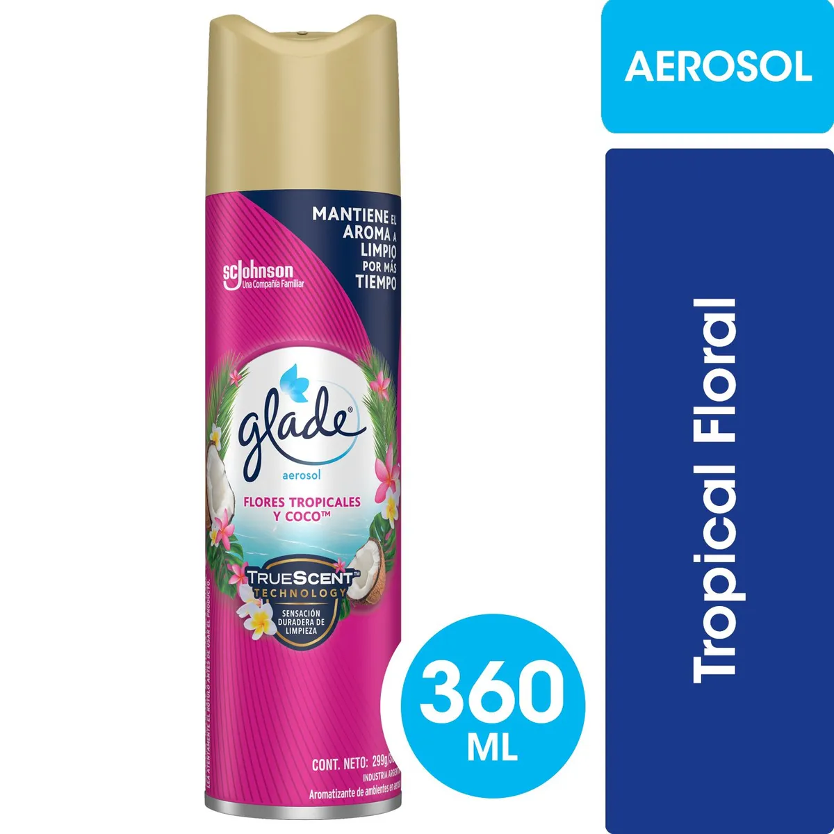 GLADE - Desodorante Ambiental Glade Aerosol Flores Tropicales y Coco 360 ml