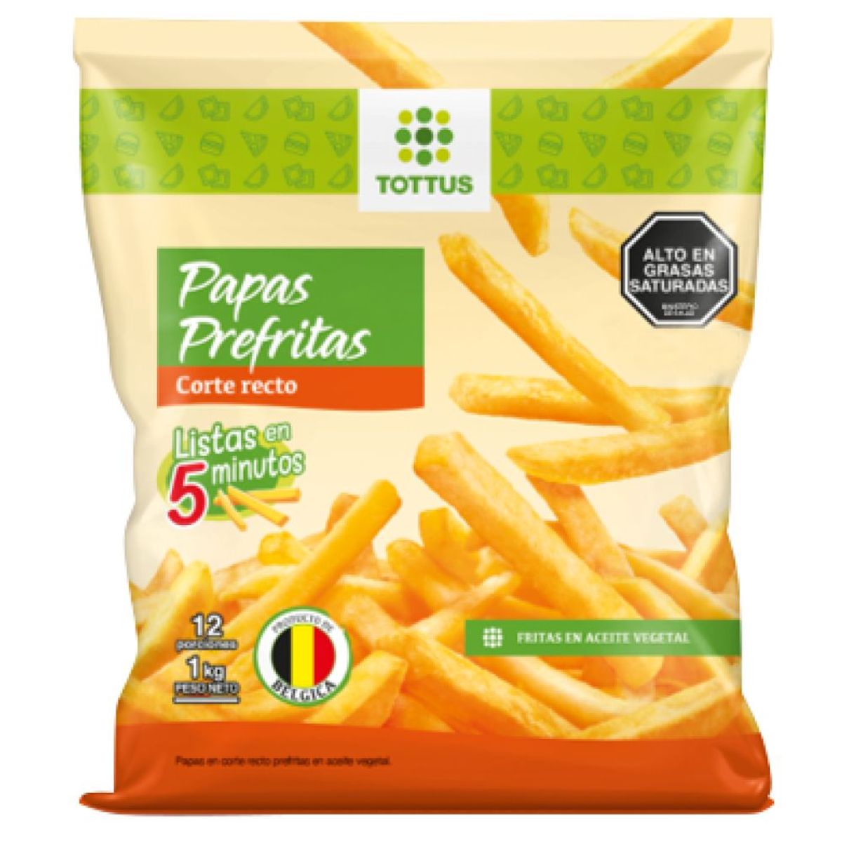 TOTTUS - Papas Prefritas Corte Recto Congeladas Tottus 1 Kg