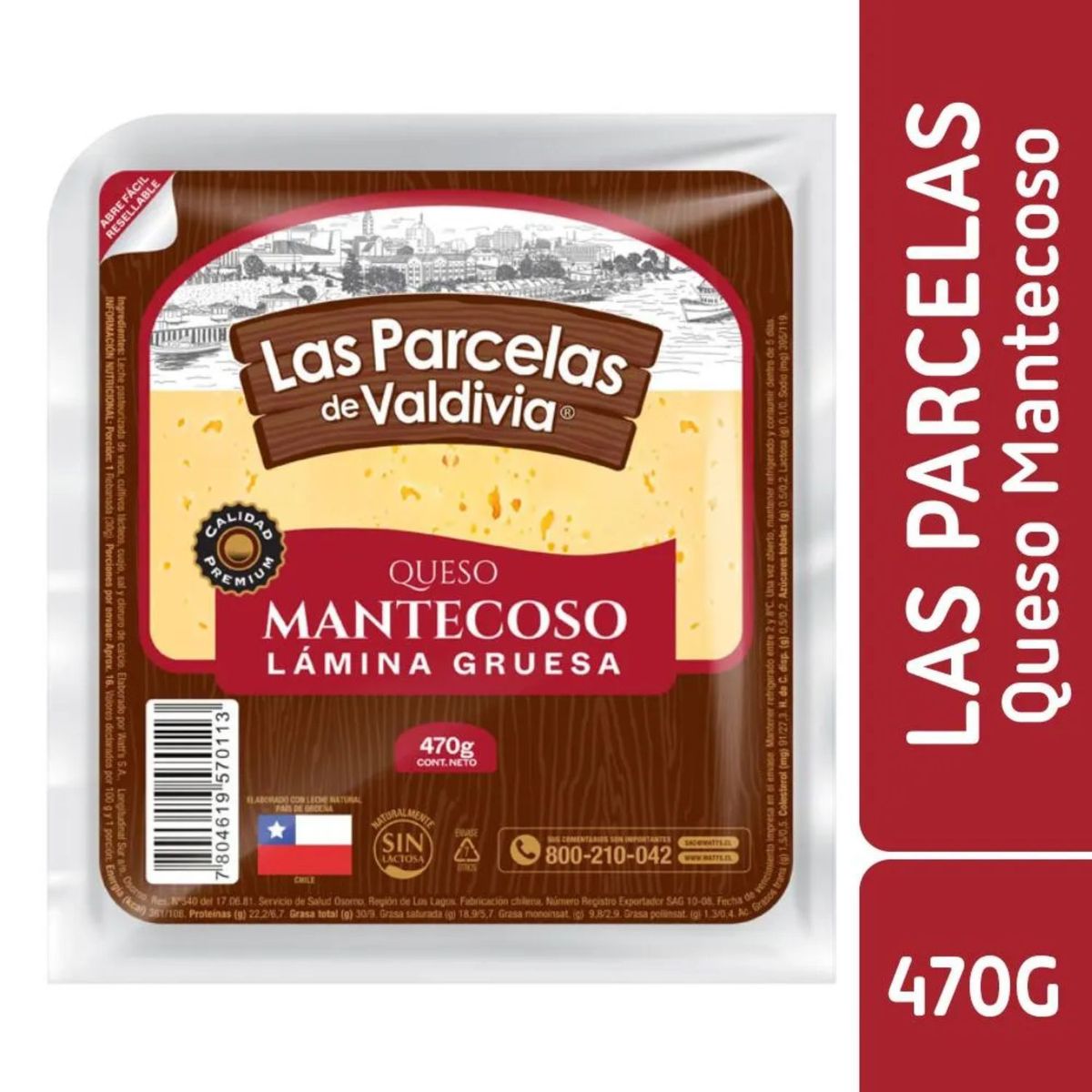 LAS PARCELAS DE VALDIVIA - Queso Mantecoso Lámina Gruesa Las Parcelas de Valdivia 470 g