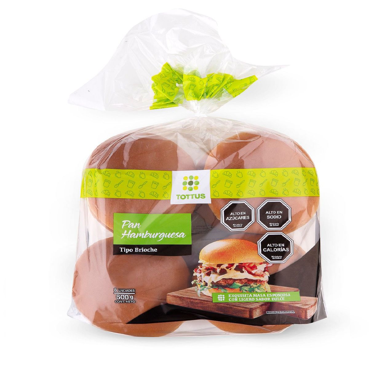 TOTTUS - Pan Hamburguesa Tipo Brioche Tottus 8 Un 600 g