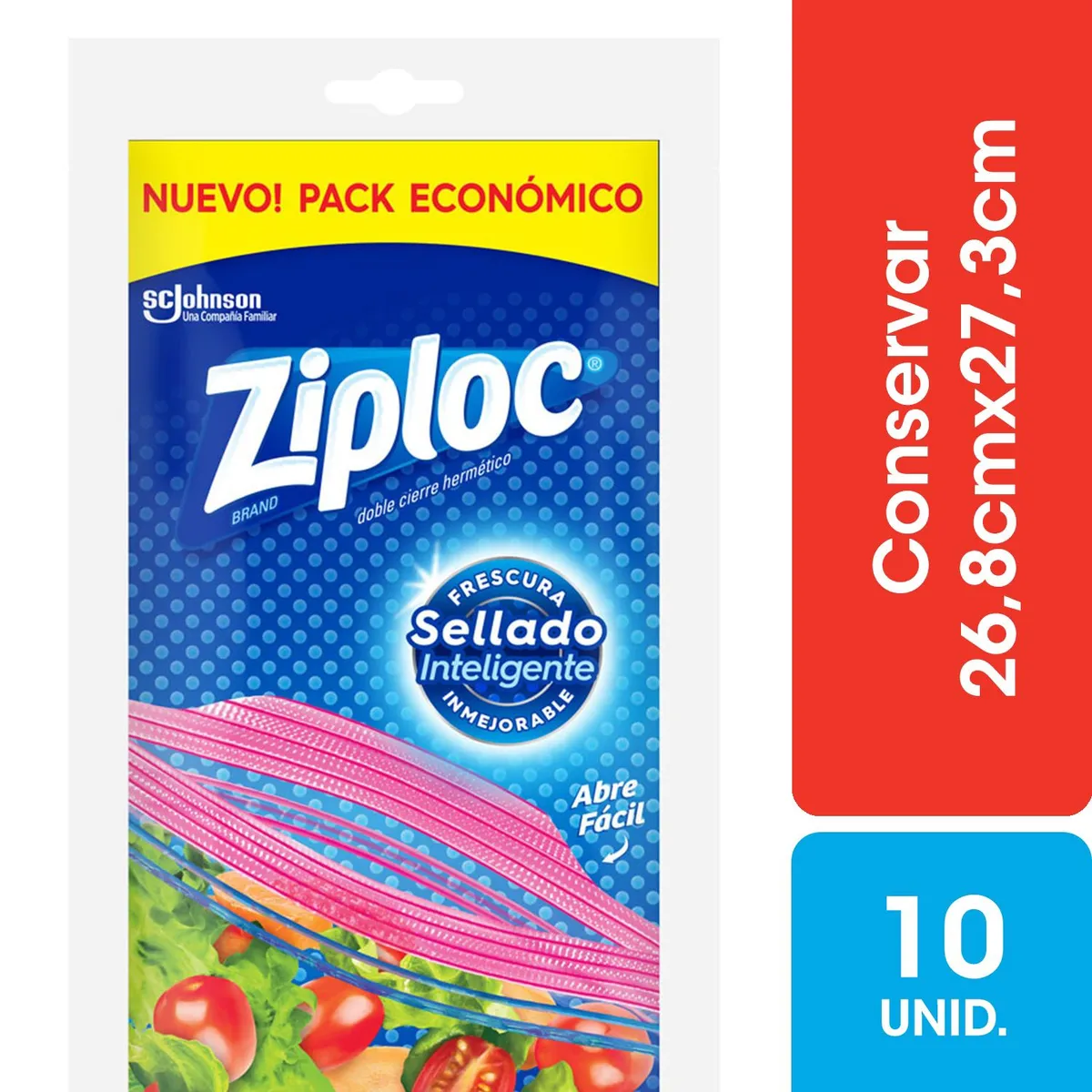 ZIPLOC - Bolsa Ziploc Grande Conserva y Abre Fácil 10 Un
