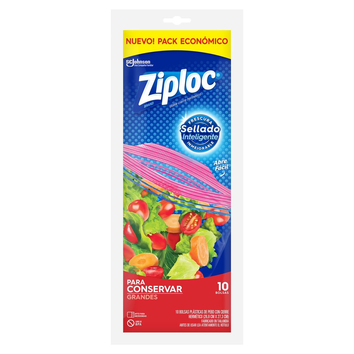 ZIPLOC - Bolsa Ziploc Grande Conserva y Abre Fácil 10 Un
