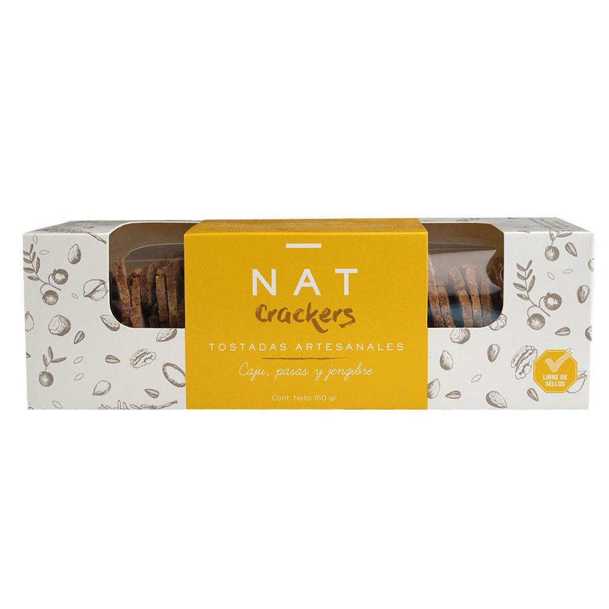 NAT CRACKERS - Crackers Caju Pasa Jengibre 160 gr