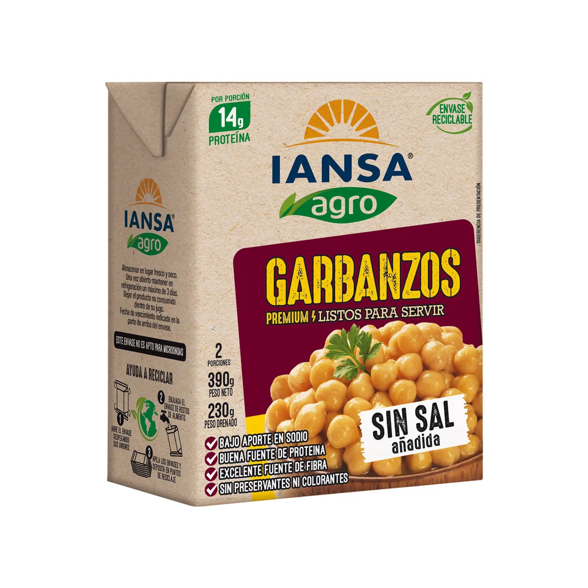 IANSA AGRO - Garbanzos Listos para Servir Sin Sal Iansa Agro 390 g