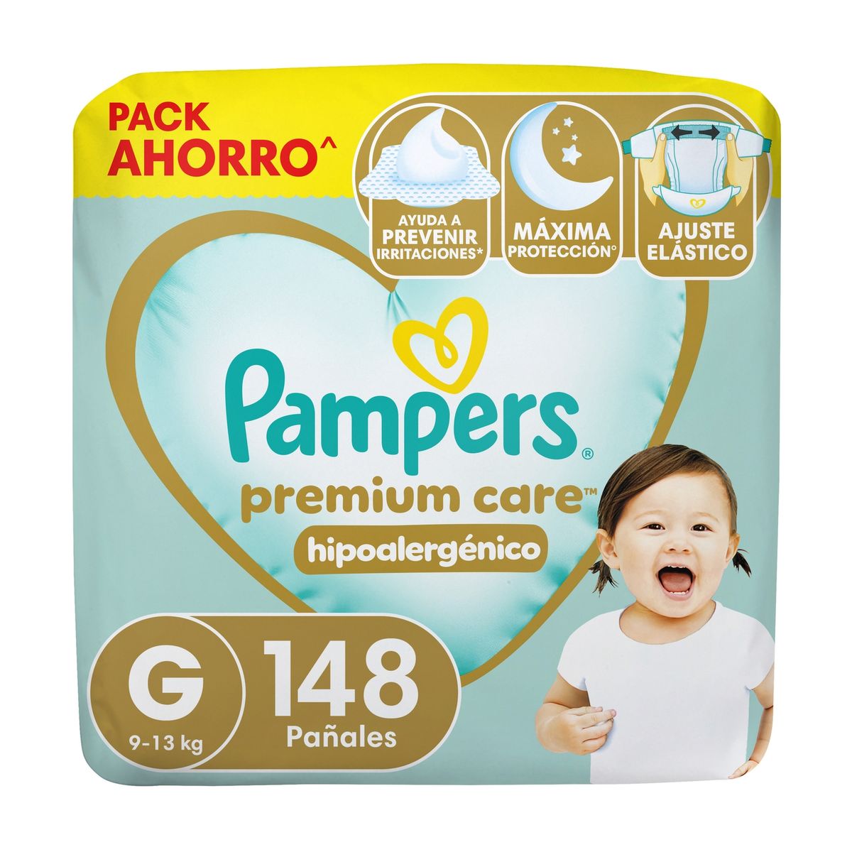 PAMPERS - Pañales Desechables Pampers Premium Care Hipoalergénico Talla G 148 Un