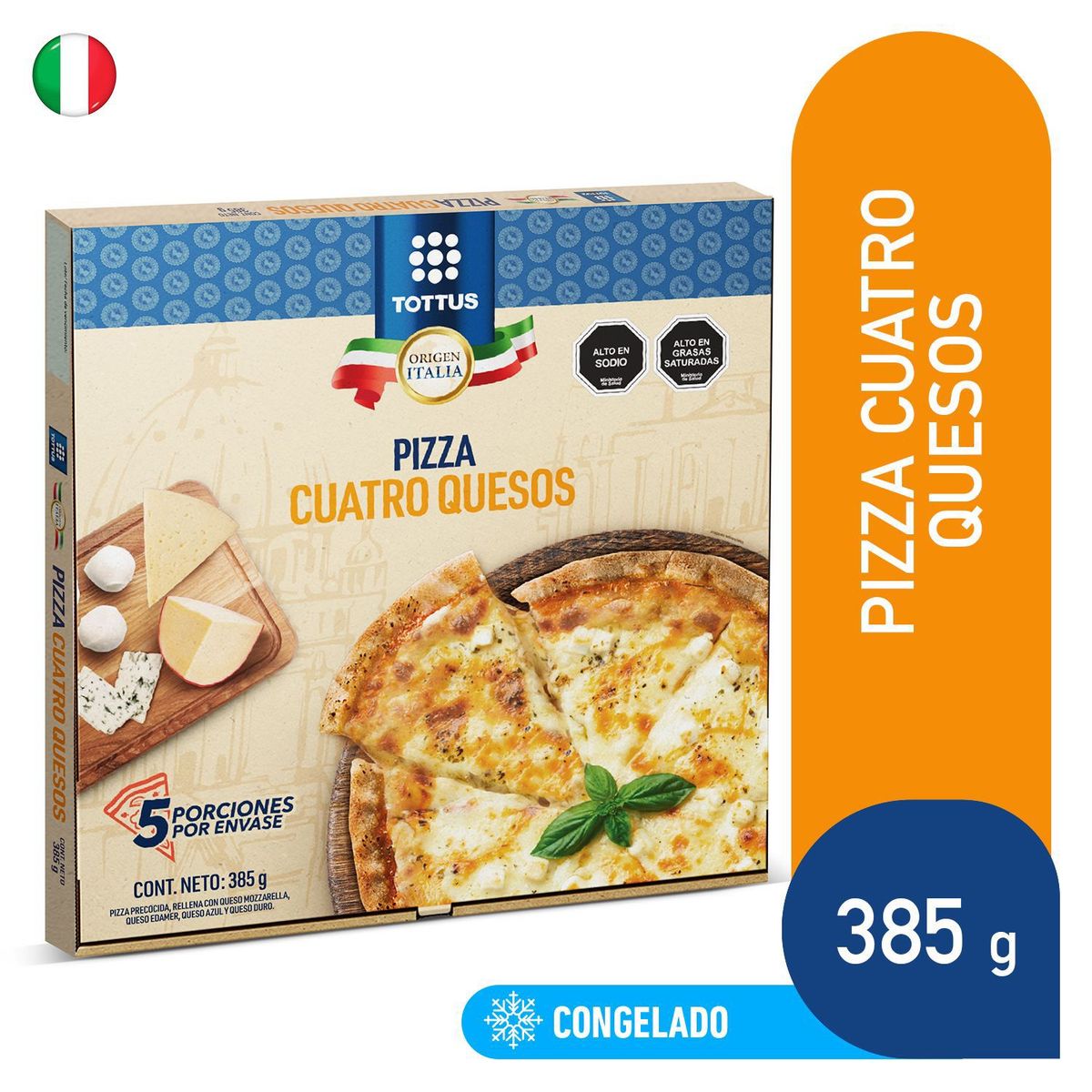 TOTTUS PREMIUM - Pizza Cuatro Queso Congelada Tottus 385 g