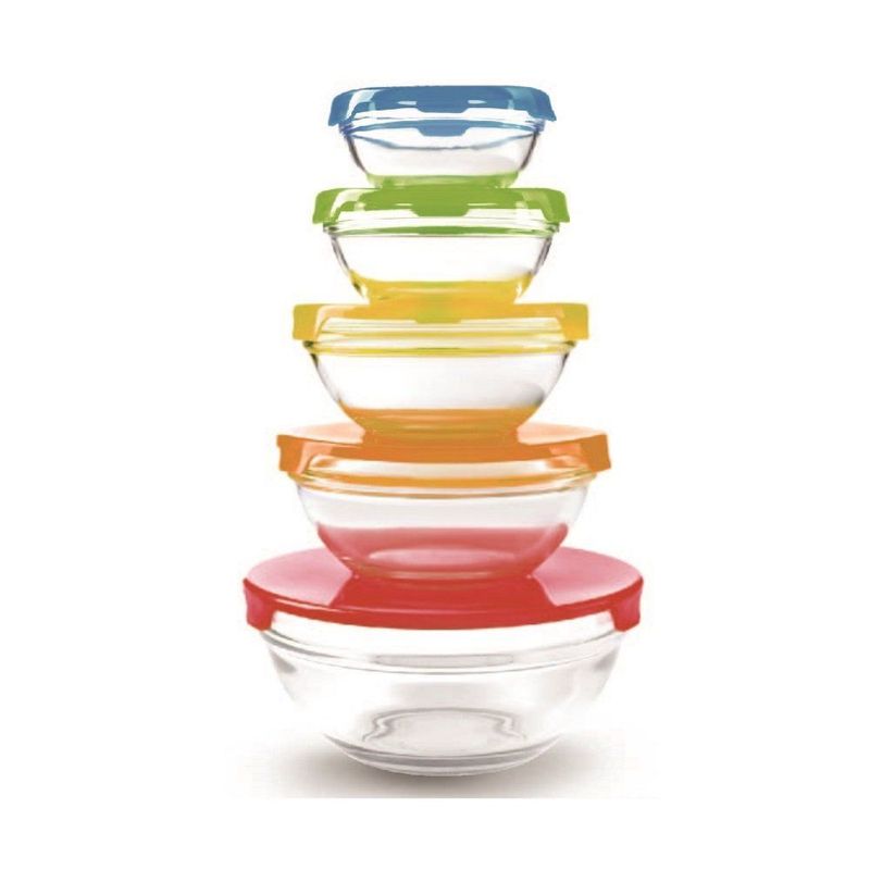CASA JOVEN - Set 5 Bowl de Vidrio Multicolor con Tapa