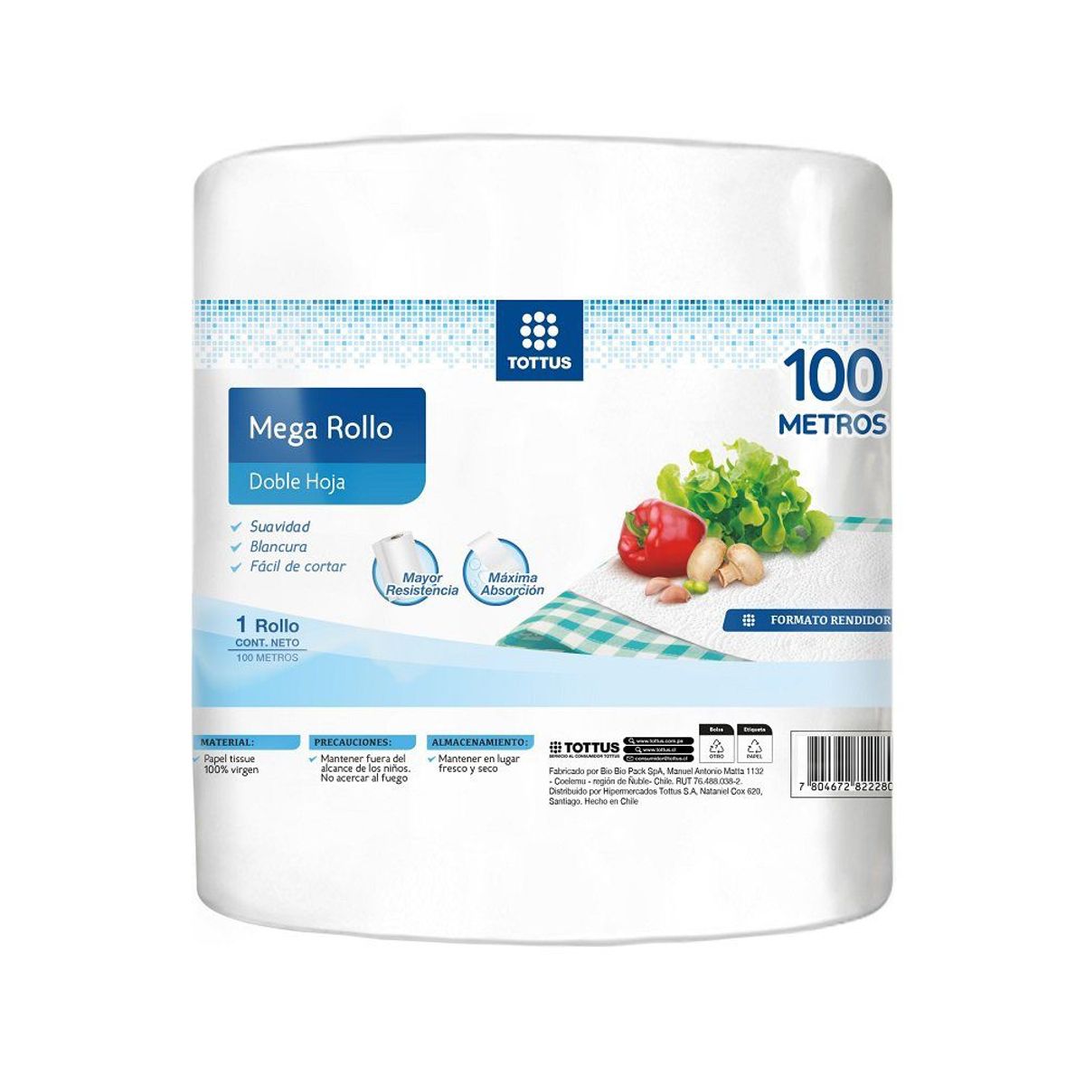 TOTTUS - Toalla de Papel Tottus Doble Hoja 100 mts