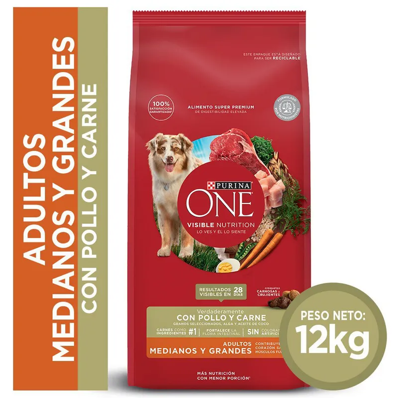 PURINA ONE - Alimento para Perro Adulto Sabor Pollo Carne Purina Onedog 12 Kg