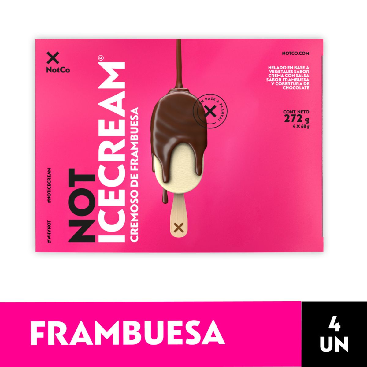 NOT ICECREAM - Helado Vegetal Not Icecream Multipack Sabor Frambuesa 4 x 68 g