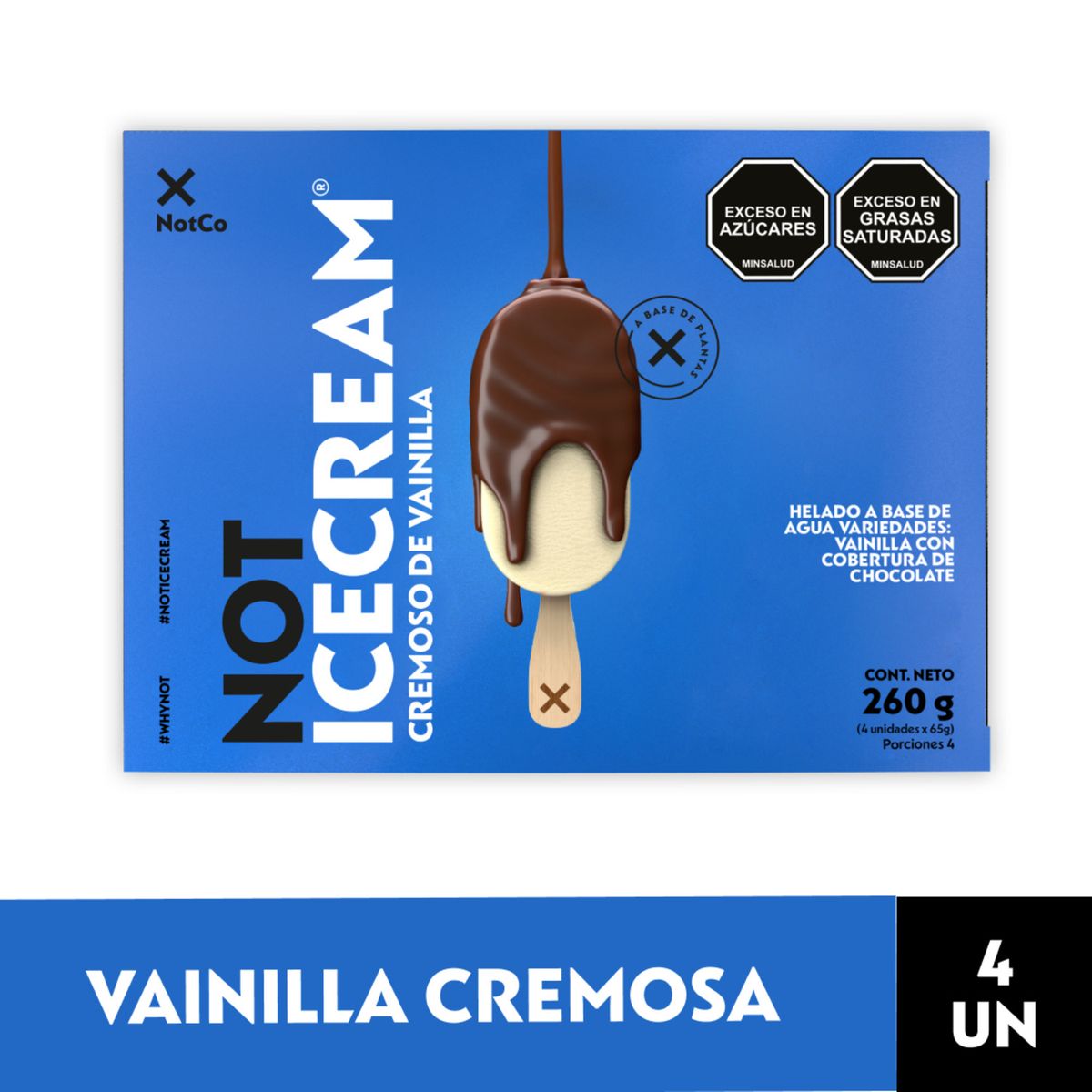 NOT ICECREAM - Helado Vegetal Not Icecream Multipack Sabor Vainilla Cremosa 4 x 65 g