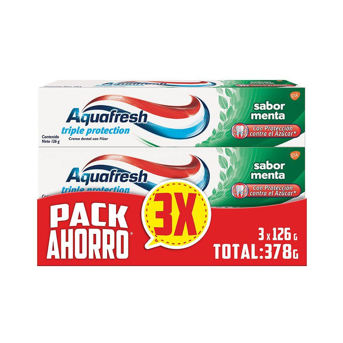 AQUAFRESH - Pasta de Dientes sabor menta pack x3