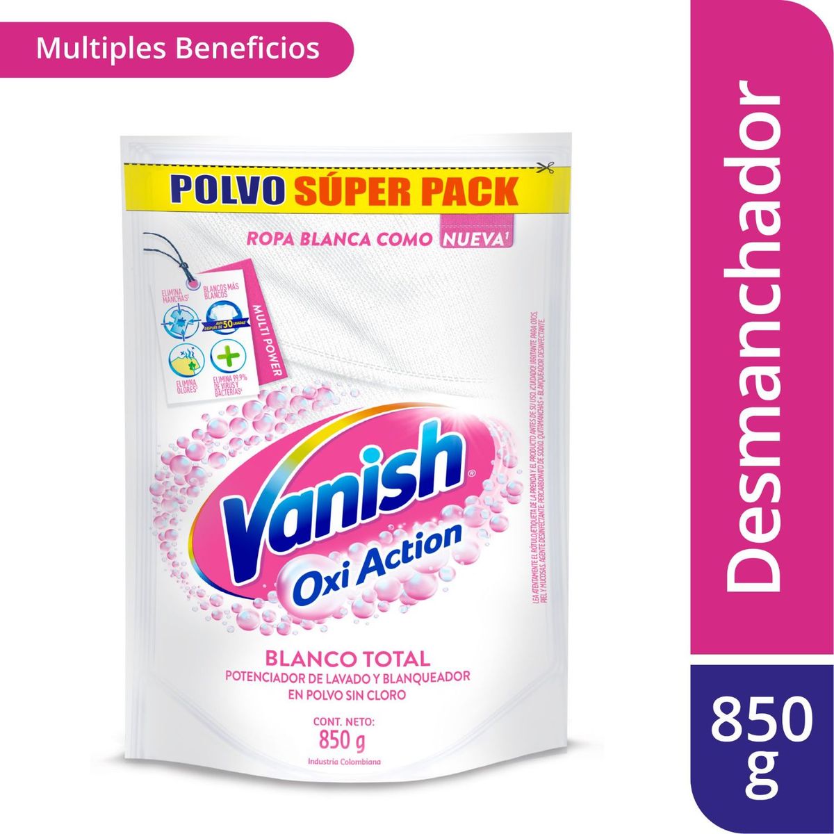 VANISH - Quitamanchas en Polvo Ropa Blanca Doypack Vanish 850 gr