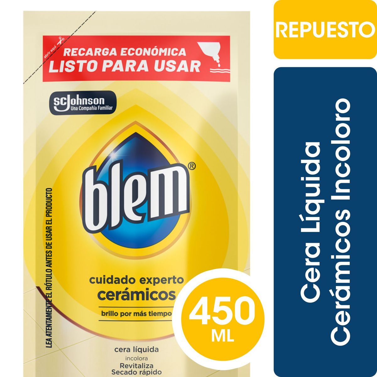 BLEM - Repuesto Cera Líquida Incolora Pisos Cerámicos Blem 450 ml