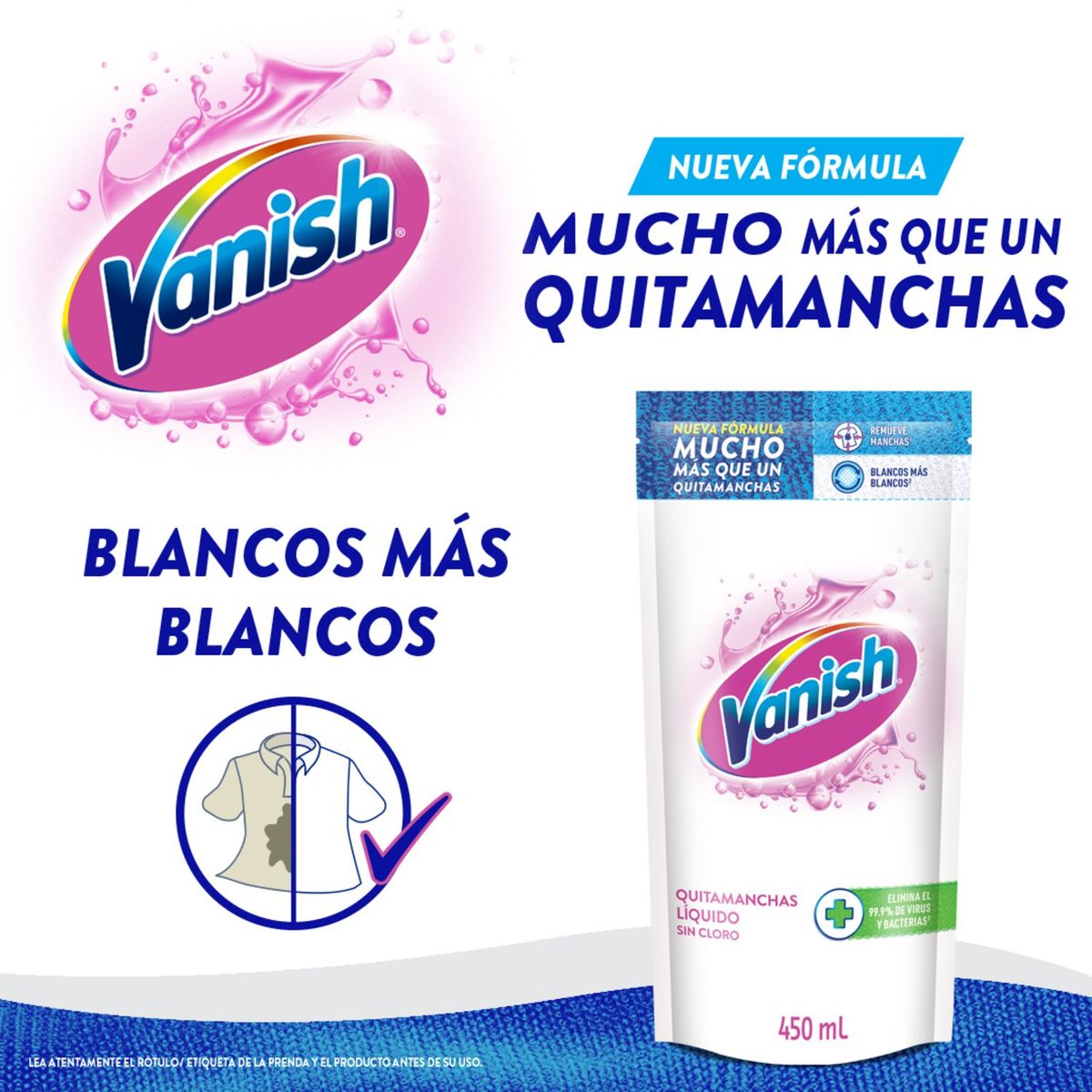 VANISH - Quitamanchas Líquido Ropa Blanca Repuesto Vanish 450 ml