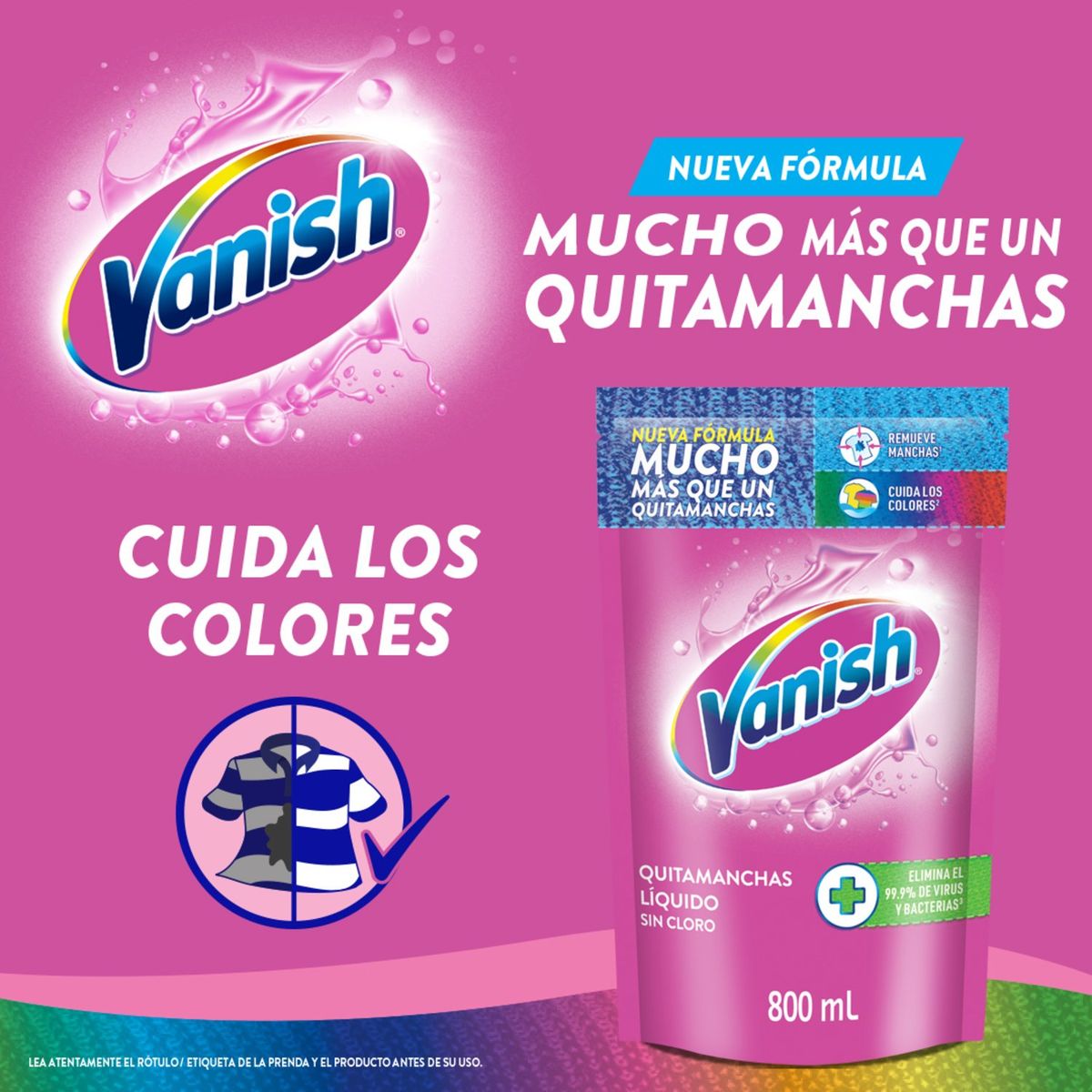VANISH - Quitamanchas Líquido Ropa Color Repuesto Vanish 800 ml