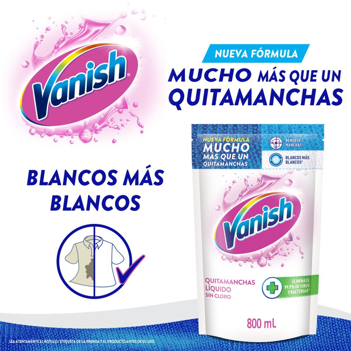 VANISH - Quitamanchas Líquido Ropa Blanca Repuesto Vanish 800 ml