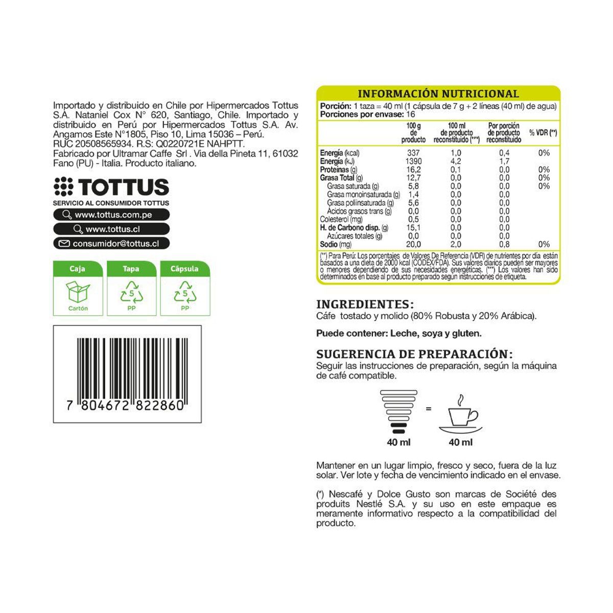 TOTTUS - Cápsula Café Cremoso