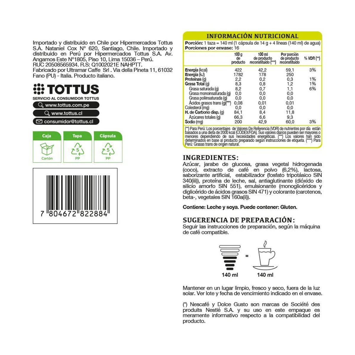 TOTTUS - Cápsula Cappuccino Caramel