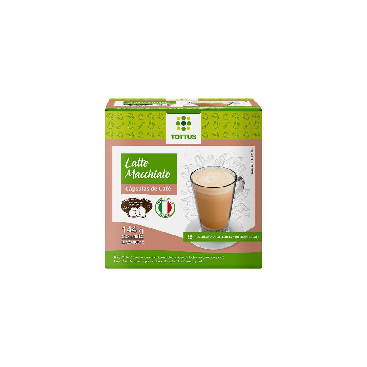 TOTTUS - Cápsulas de Café Latte Machiato Tottus 144 g