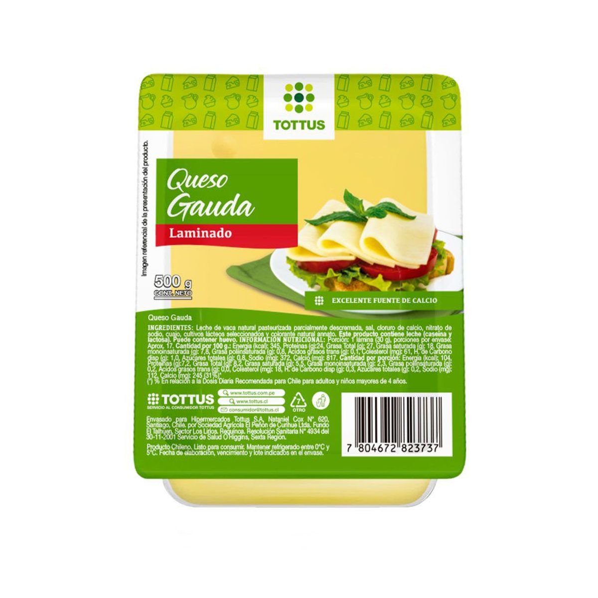 TOTTUS - Queso Gauda Laminado Tottus 500 g