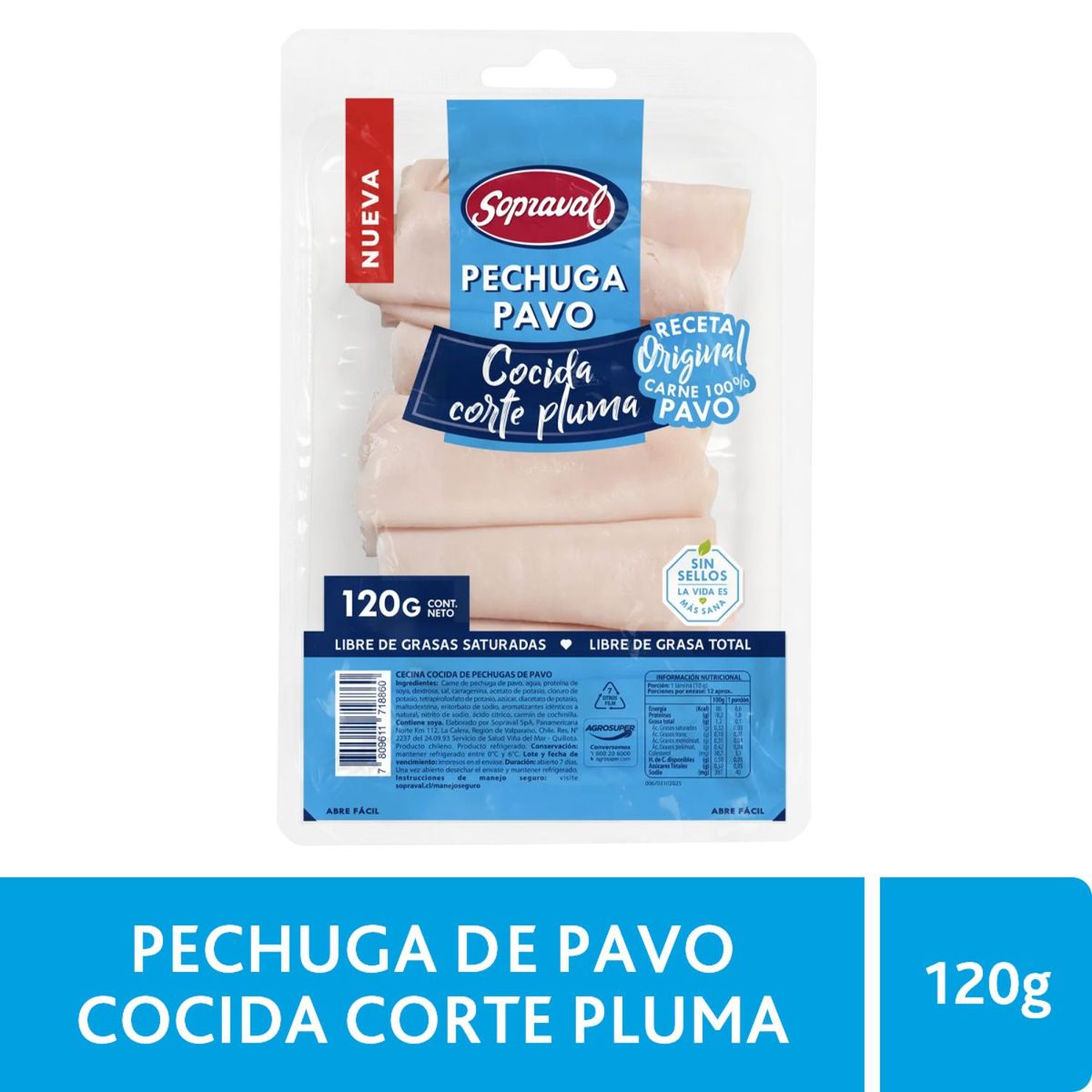 SOPRAVAL - Pechuga Pavo Cocida Corte Pluma Sopraval 120 g