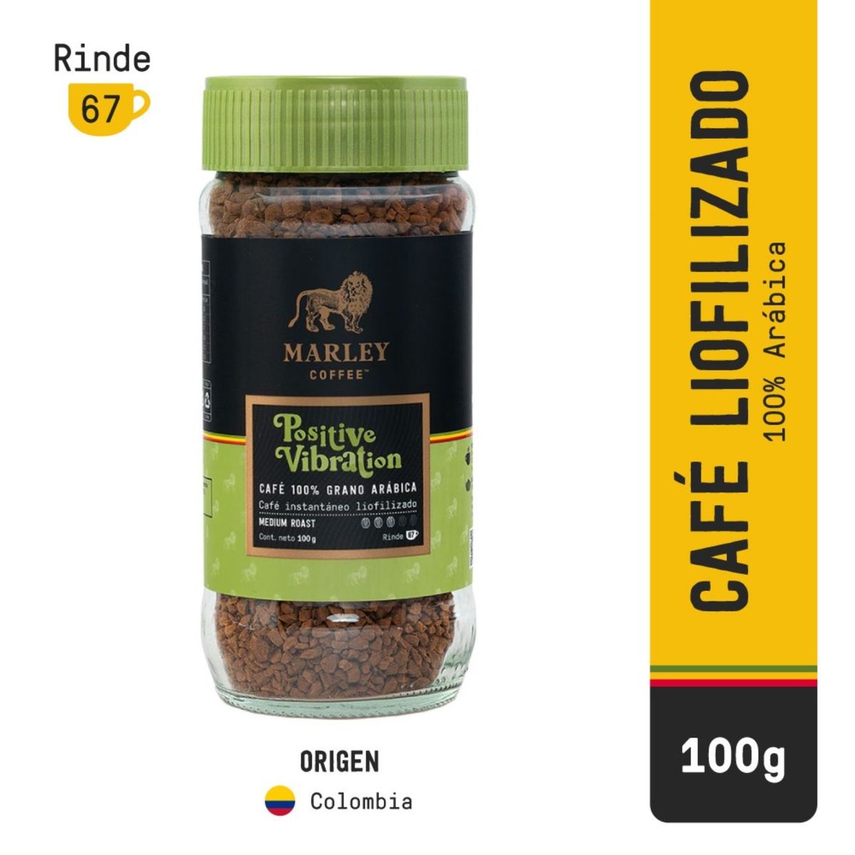 MARLEY COFFEE - Café Instantáneo Liofilizado Positive Vibration Marley Coffee 100 g