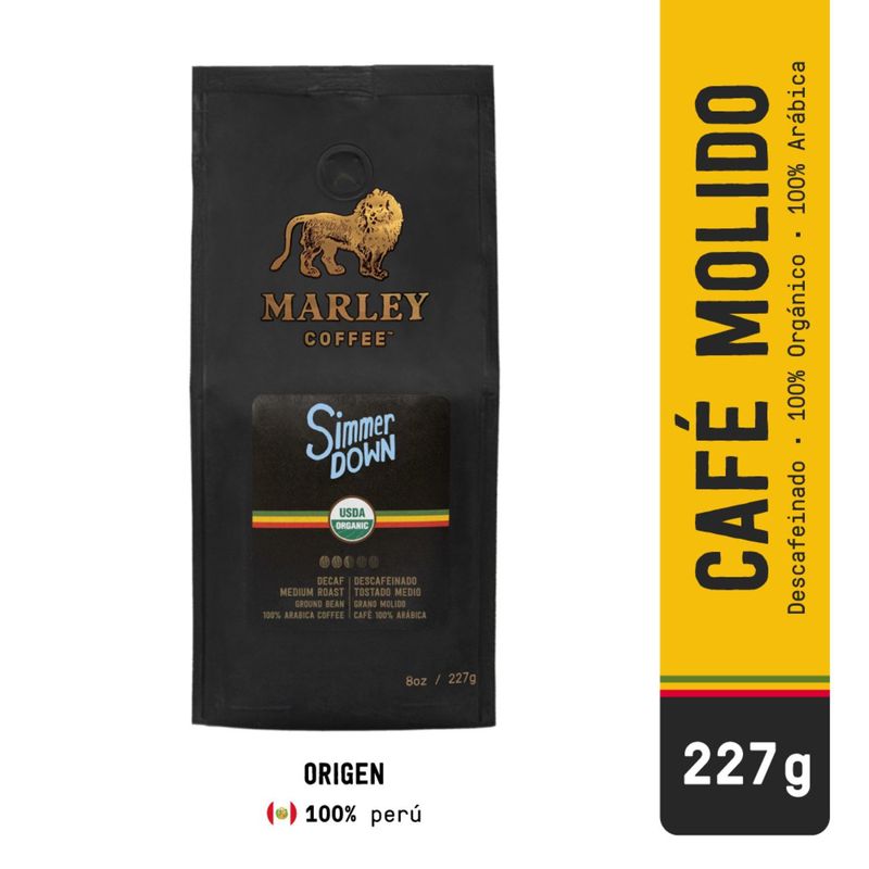 MARLEY COFFEE - Cafe Grano Molido Descafeinado Organico