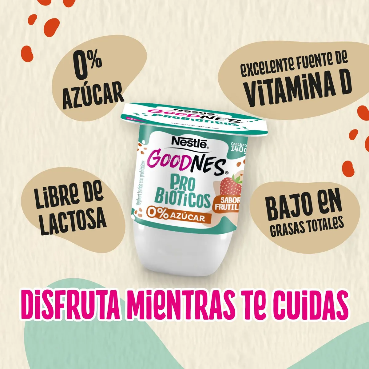 NESTLE - Yoghurt Goodnes Probióticos Sabor Frutilla Nestle 140 g
