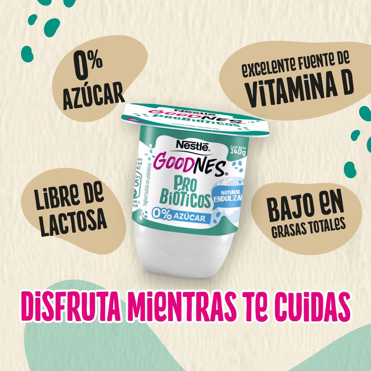NESTLE - Yoghurt Goodnes Probióticos Natural Endulzado Nestle 140 g
