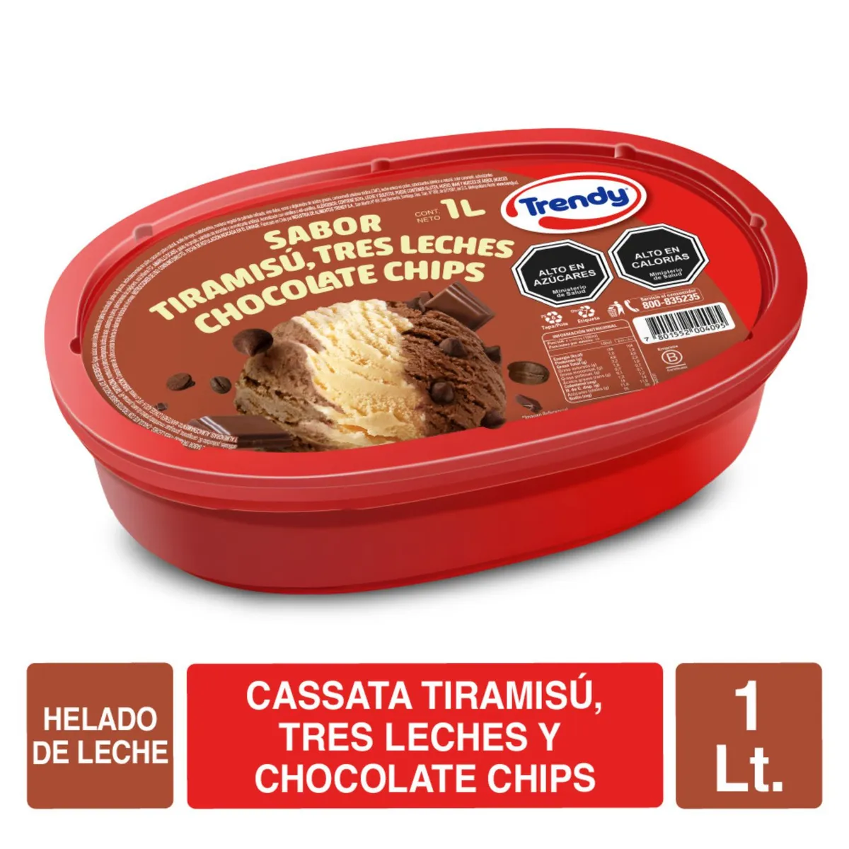 TRENDY - Helado Tiramisú, Tres Leches y Choco Chips