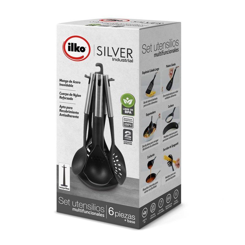 ILKO - Set 6 Utensilios + Base Silver Industrial