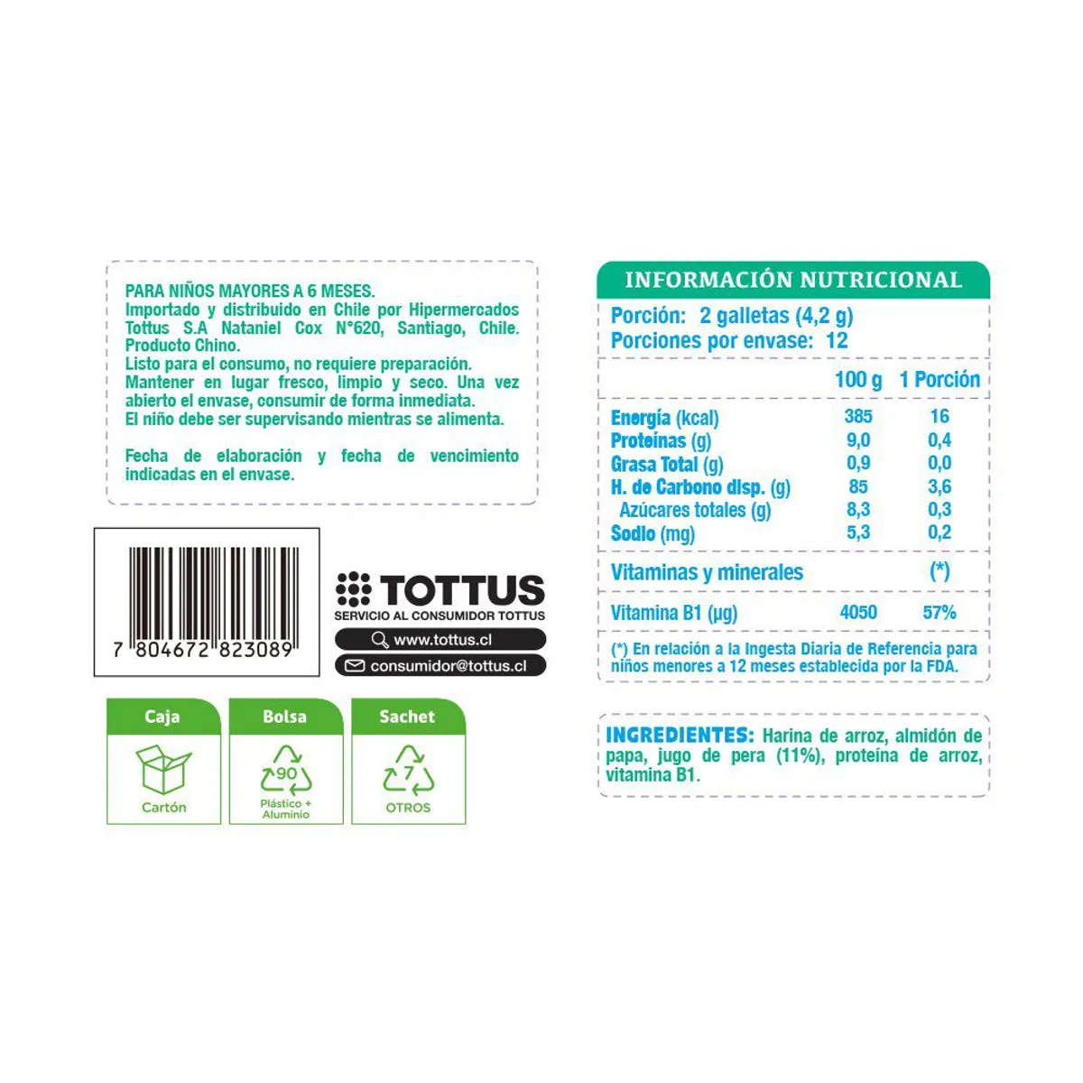 TOTTUS BEBE - Galleta Arroz Sabor Original