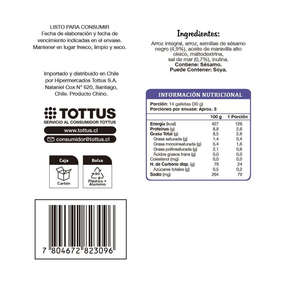 TOTTUS LIFE - Galleta De Arroz Sesamo Negro Premium