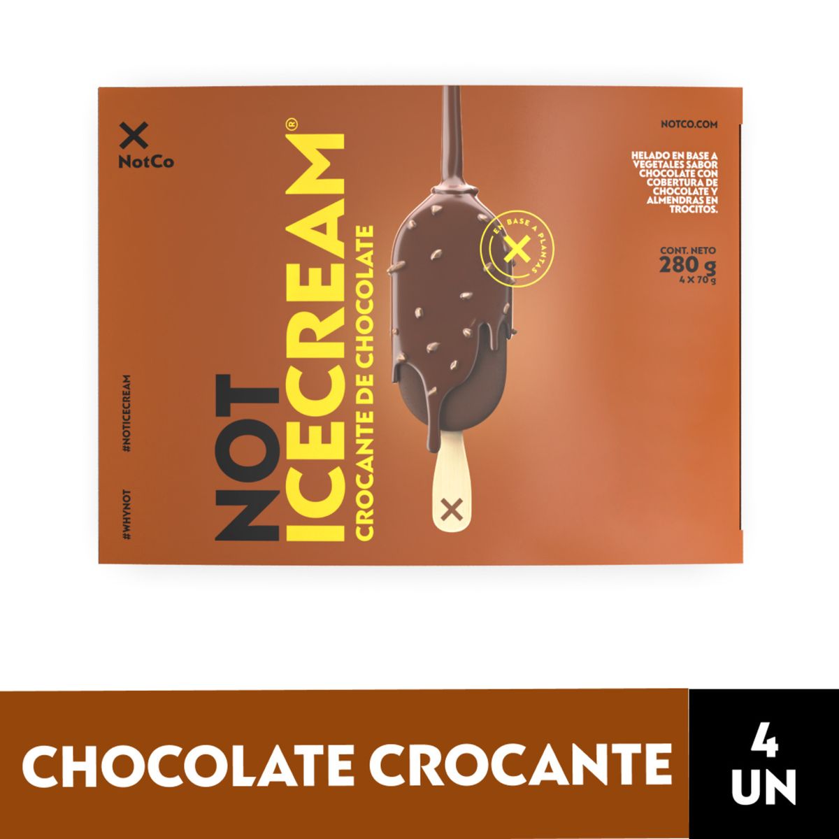 NOT ICECREAM - Helado Vegetal Not Icecream Multipack Sabor Chocolate Crocante 4 x 70 g