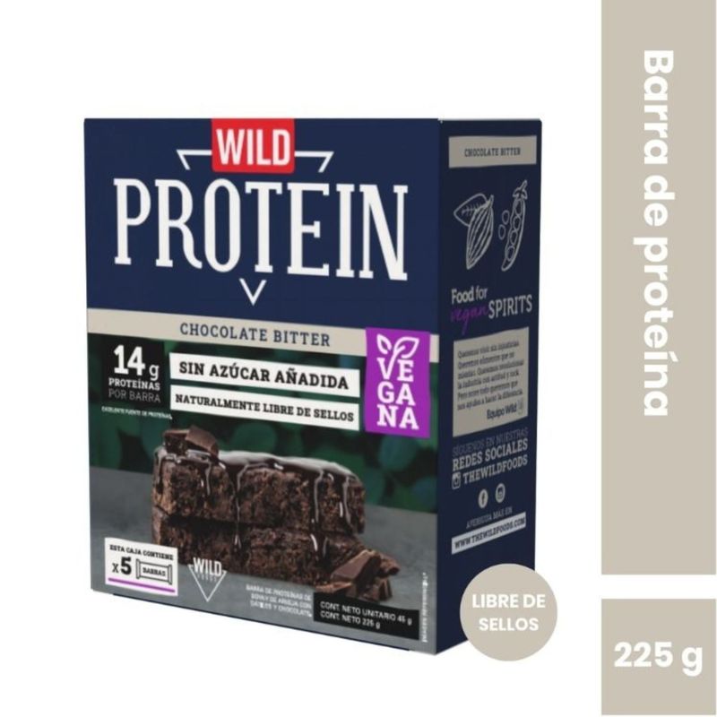 WILD PROTEIN - Barra de Proteina Vegana Wild Protein Sabor Chocolate Bitter 5 Un