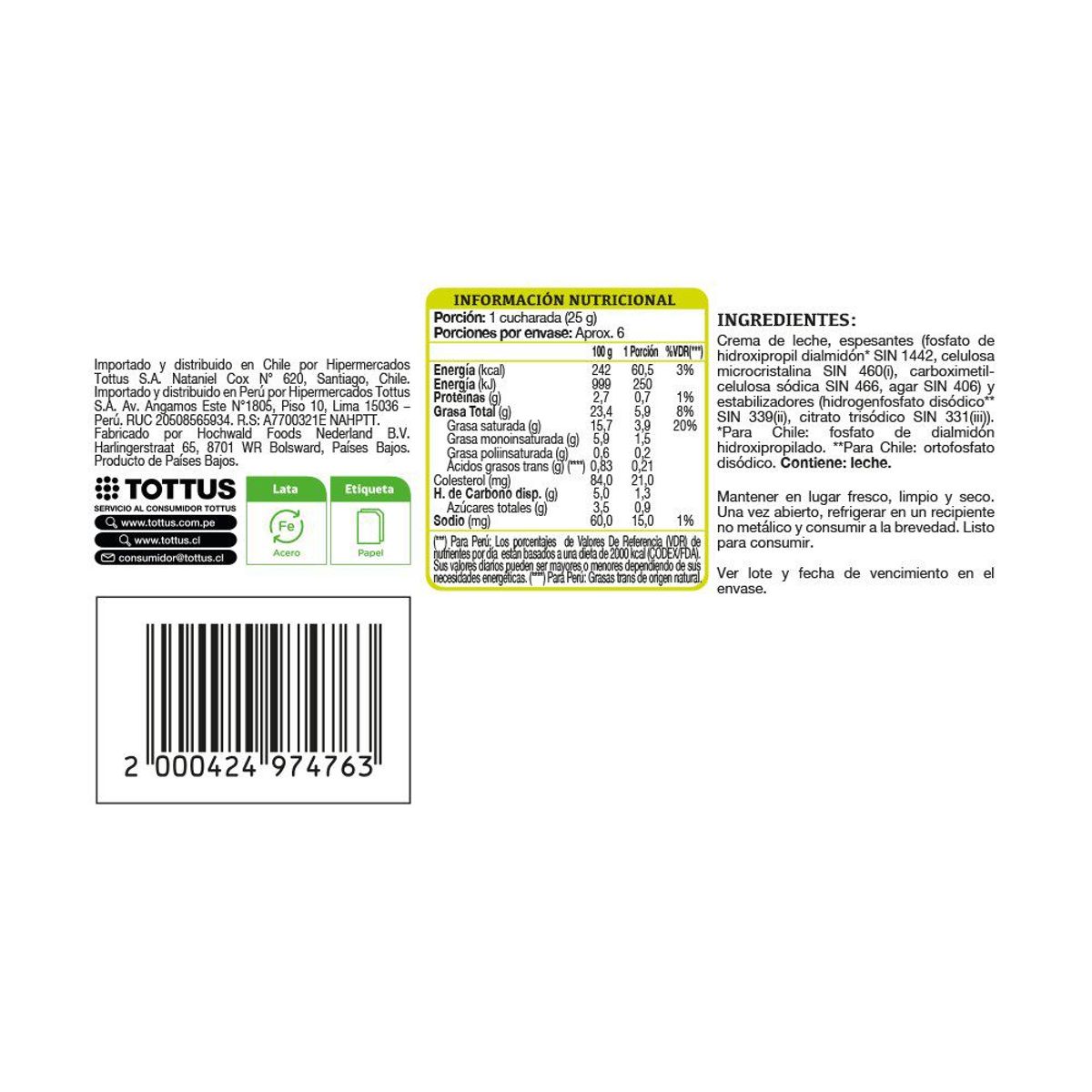 TOTTUS - Crema de Leche