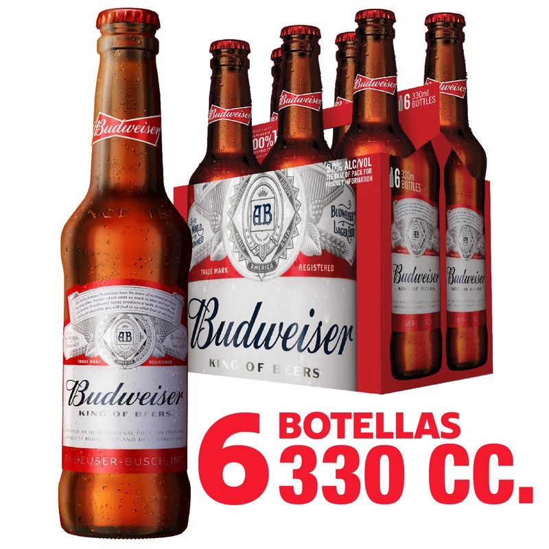 BUDWEISER - PACK CERVEZA BOTELLA 6UN BUDWEISER 330CC