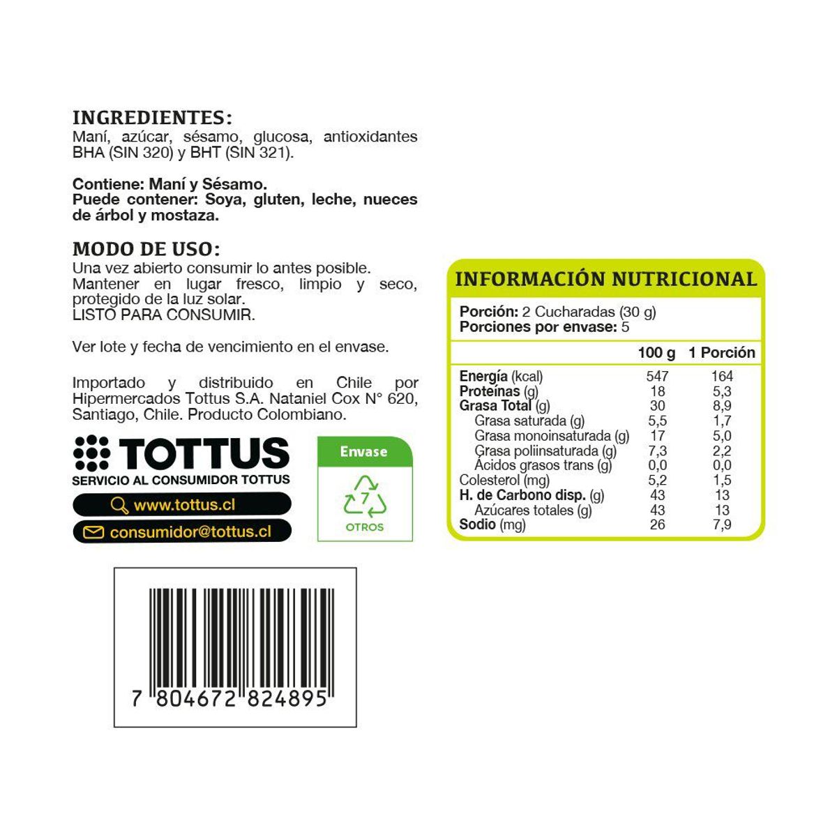 TOTTUS - Maní con Sésamo Tottus 150 g