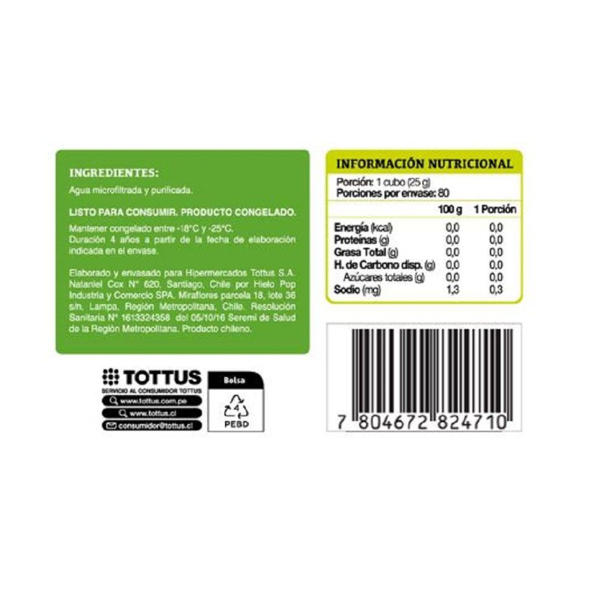 TOTTUS - Hielo en Cubos Bolsa Tottus 1 Kg