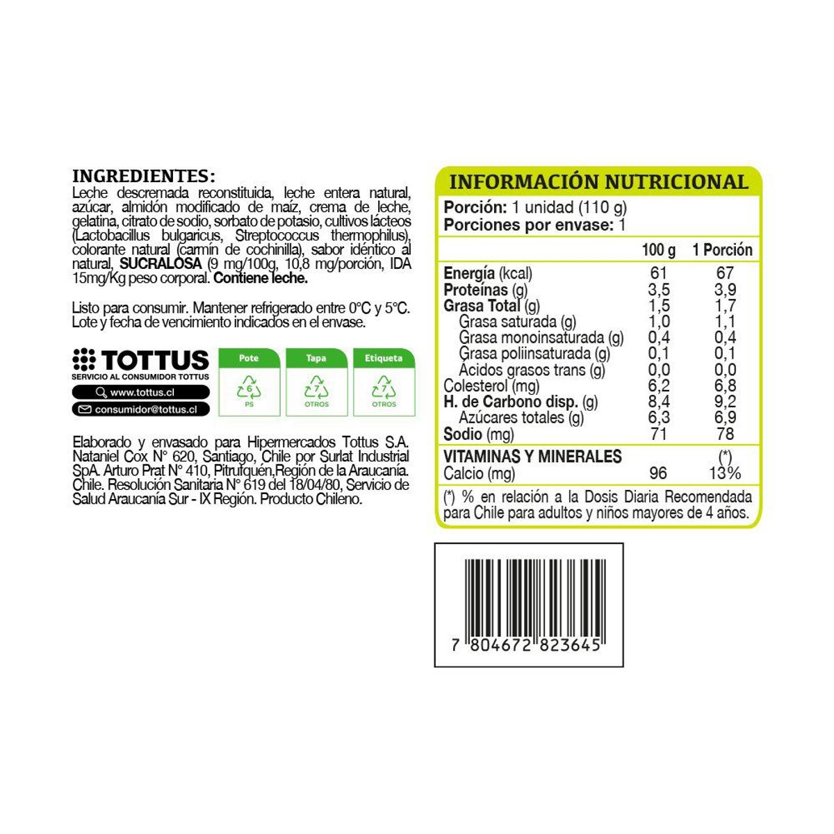 TOTTUS - Yoghurt Batido Frutilla