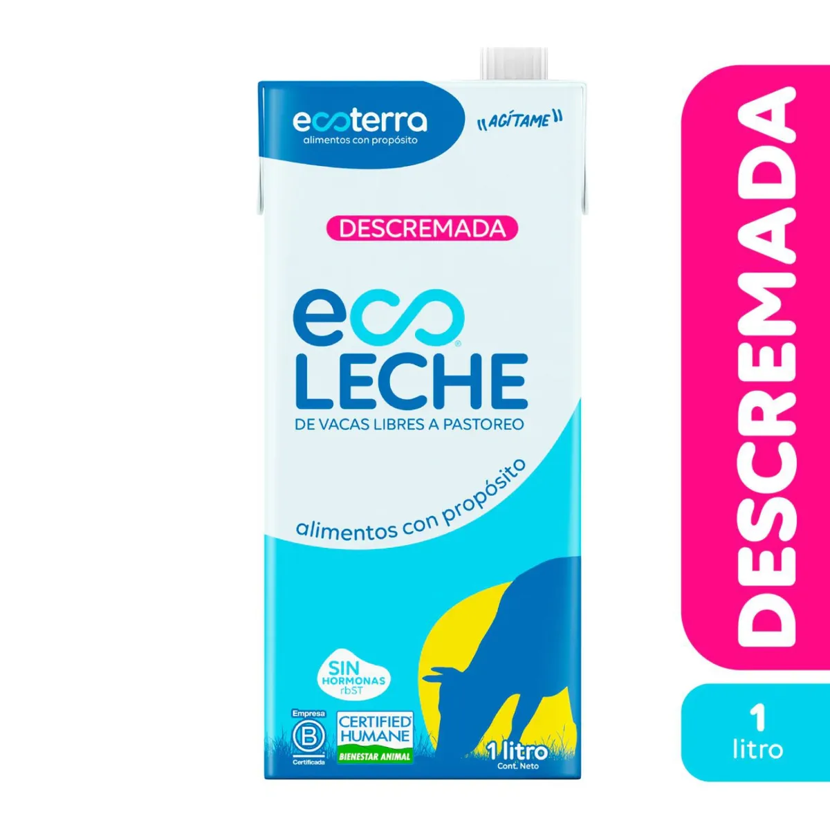 ECOTERRA - Leche Descremada Vacas Libres a Pastoreo Ecoterra 1 L
